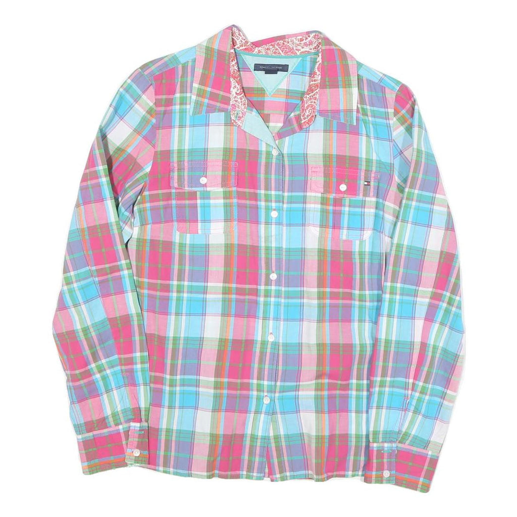 TOMMY HILFIGER Womens Pink & Blue Check Shirt L Cotton Blend Long Sleeve Casual