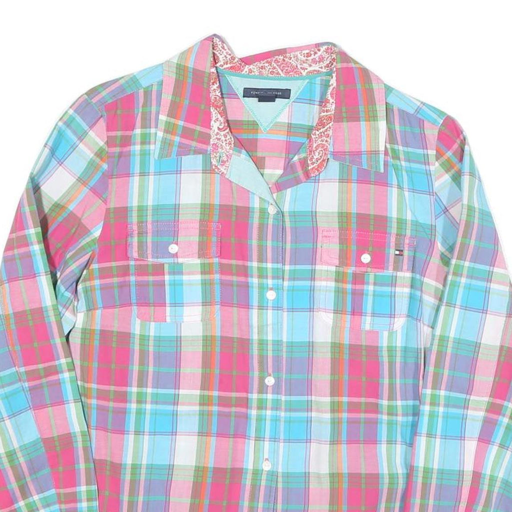 TOMMY HILFIGER Womens Pink & Blue Check Shirt L Cotton Blend Long Sleeve Casual