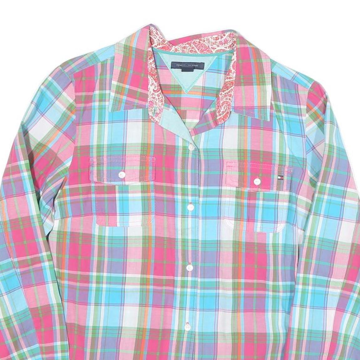 TOMMY HILFIGER Womens Pink & Blue Check Shirt L Cotton Blend Long Sleeve Casual