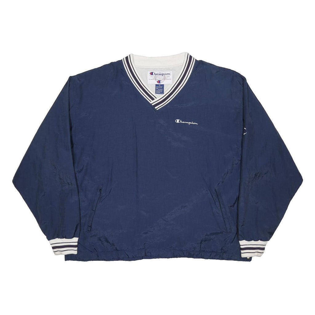 CHAMPION Mens Navy Blue V-Neck XL Sweatshirt Striped Ribbed Cuffs Pullover