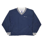CHAMPION Mens Navy Blue V-Neck XL Sweatshirt Striped Ribbed Cuffs Pullover
