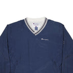CHAMPION Mens Navy Blue V-Neck XL Sweatshirt Striped Ribbed Cuffs Pullover