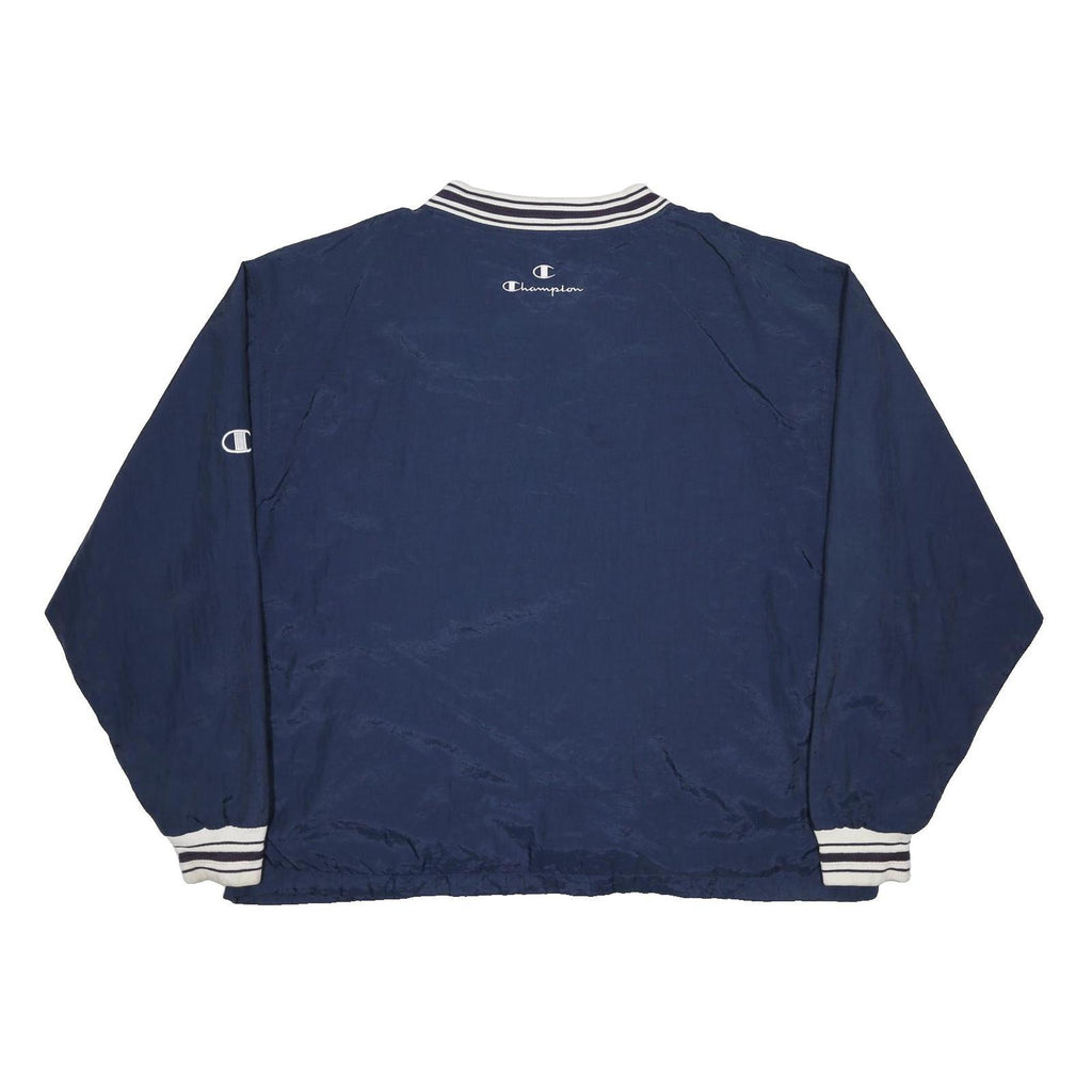 CHAMPION Mens Navy Blue V-Neck XL Sweatshirt Striped Ribbed Cuffs Pullover