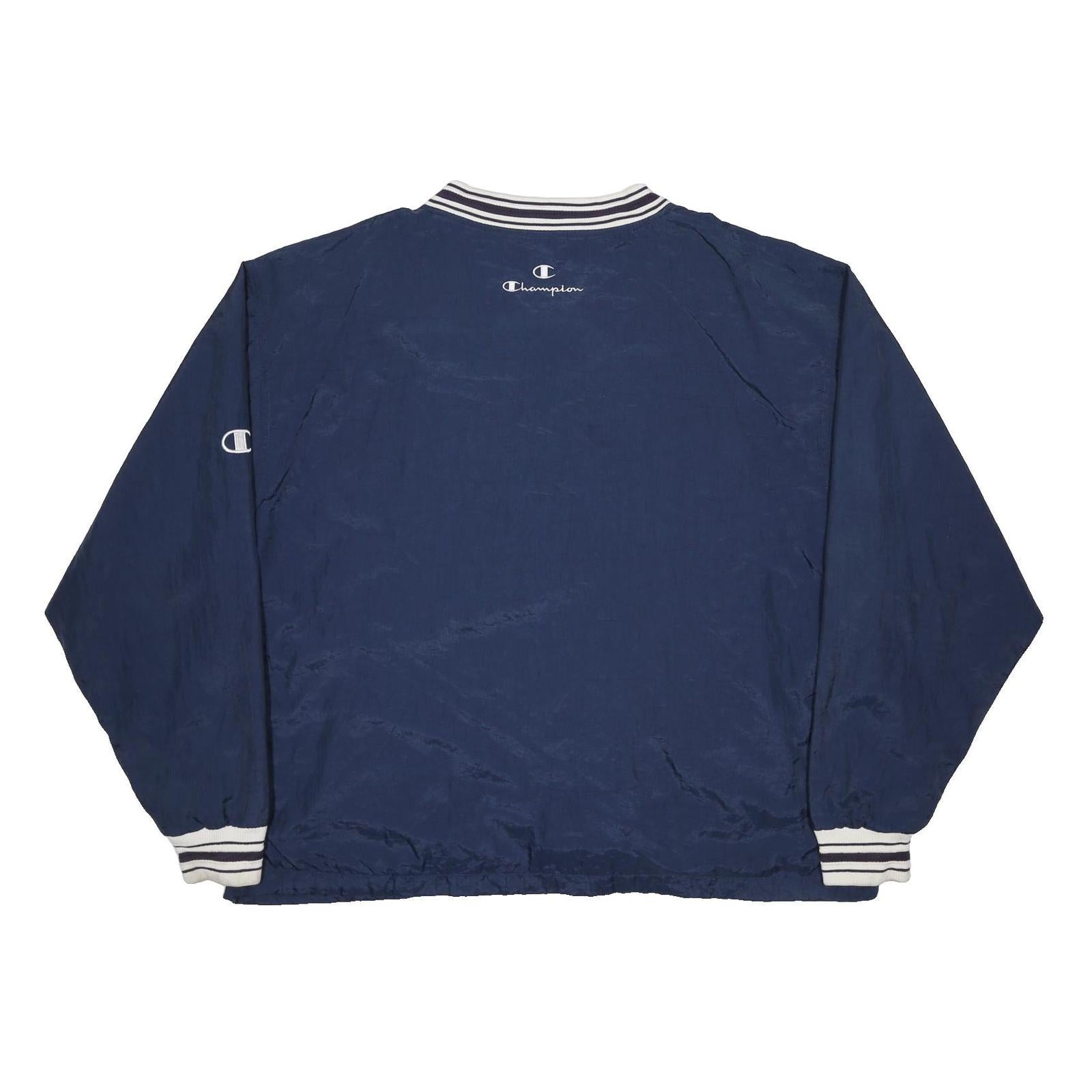 CHAMPION Mens Navy Blue V-Neck XL Sweatshirt Striped Ribbed Cuffs Pullover