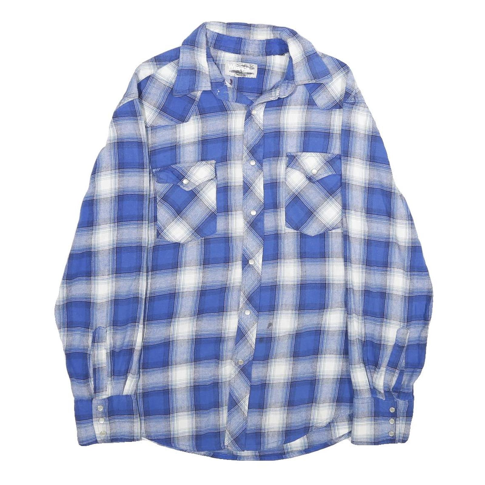 WRANGLER Mens Blue & White Plaid Shirt L Cotton Casual Long Sleeve