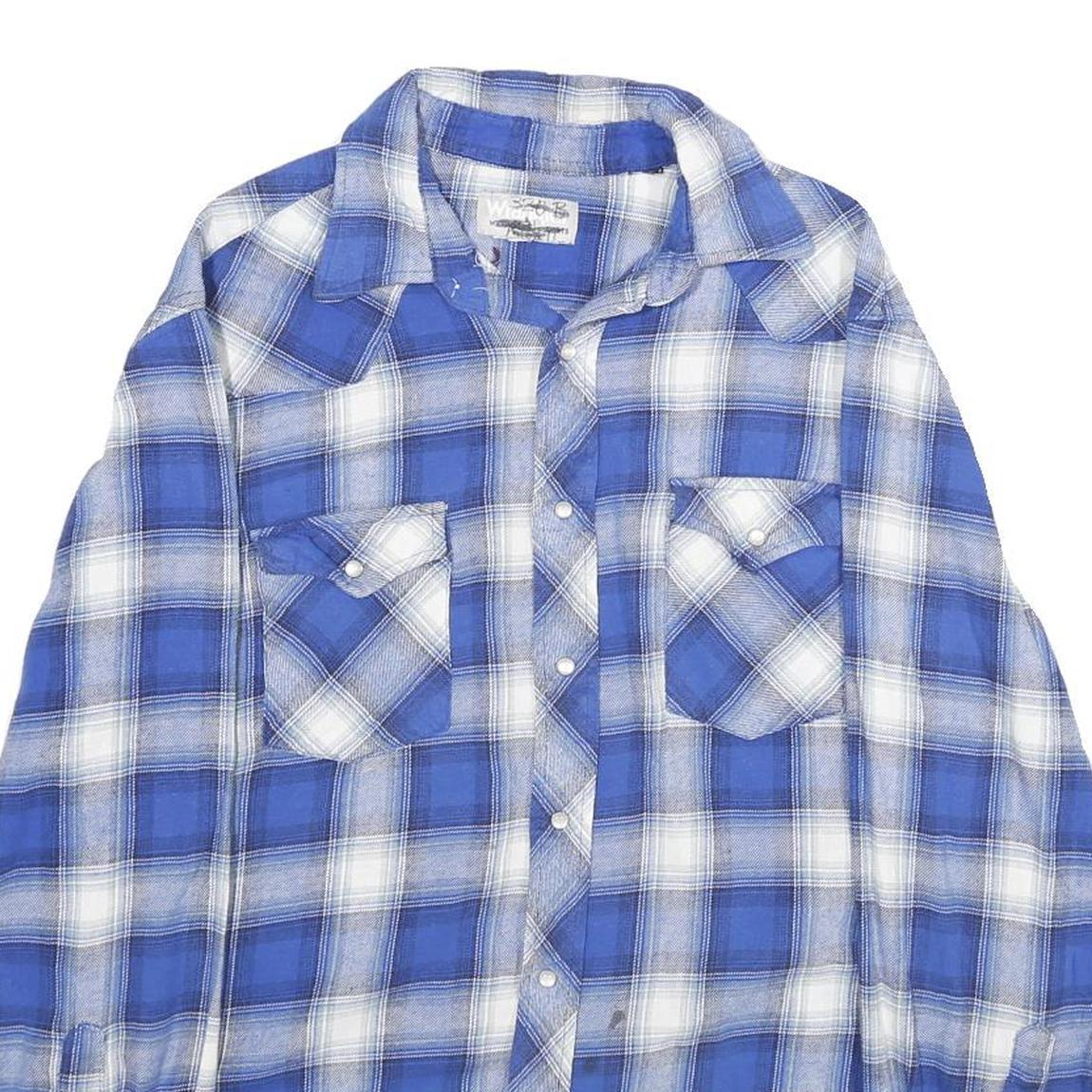 WRANGLER Mens Blue & White Plaid Shirt L Cotton Casual Long Sleeve