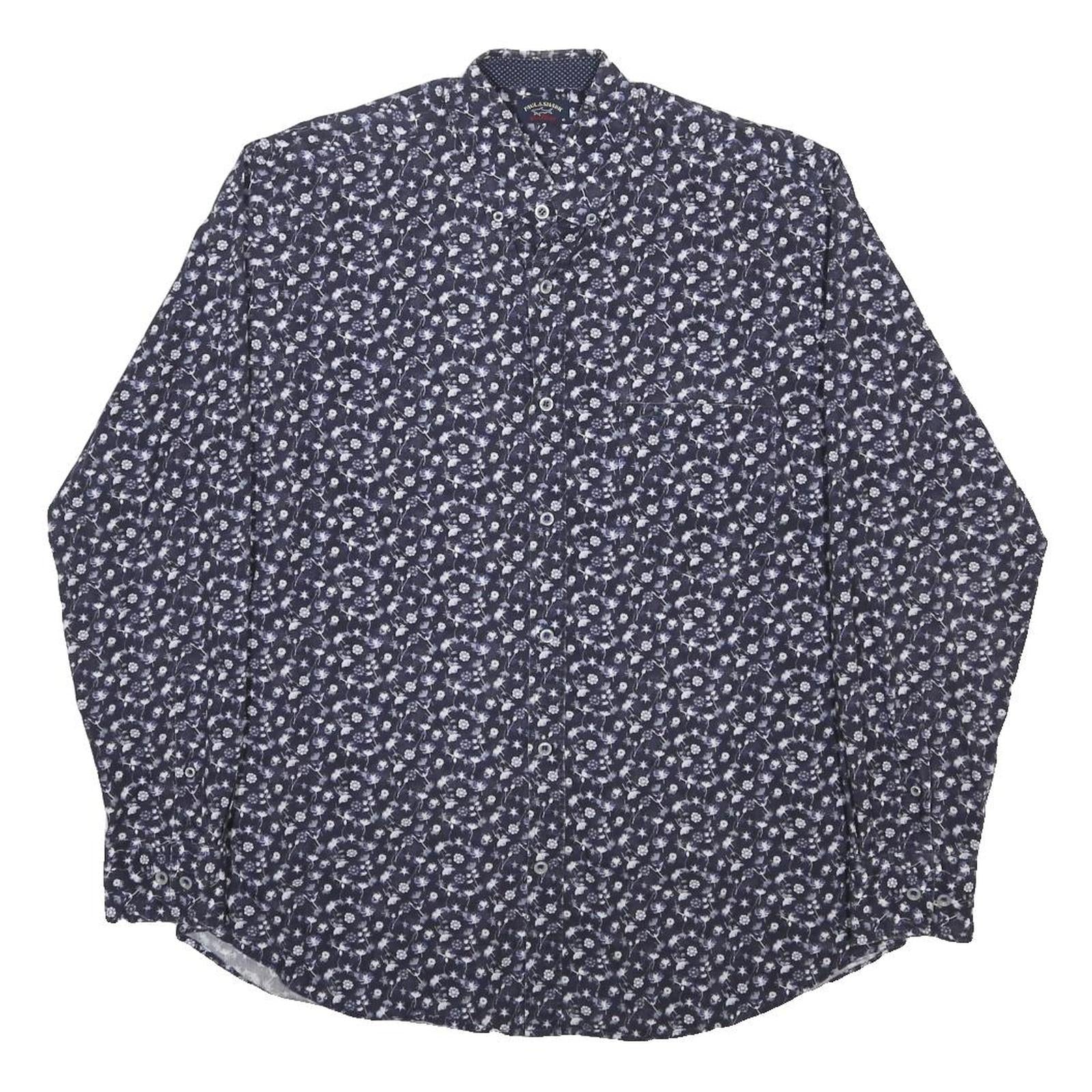PAUL & SHARK Mens Blue Floral Pattern Cotton Blend Shirt M Long Sleeve Button