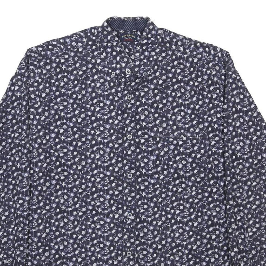 PAUL & SHARK Mens Blue Floral Pattern Cotton Blend Shirt M Long Sleeve Button