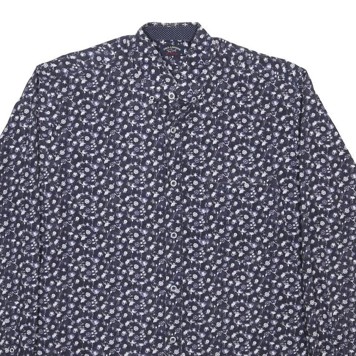 PAUL & SHARK Mens Blue Floral Pattern Cotton Blend Shirt M Long Sleeve Button