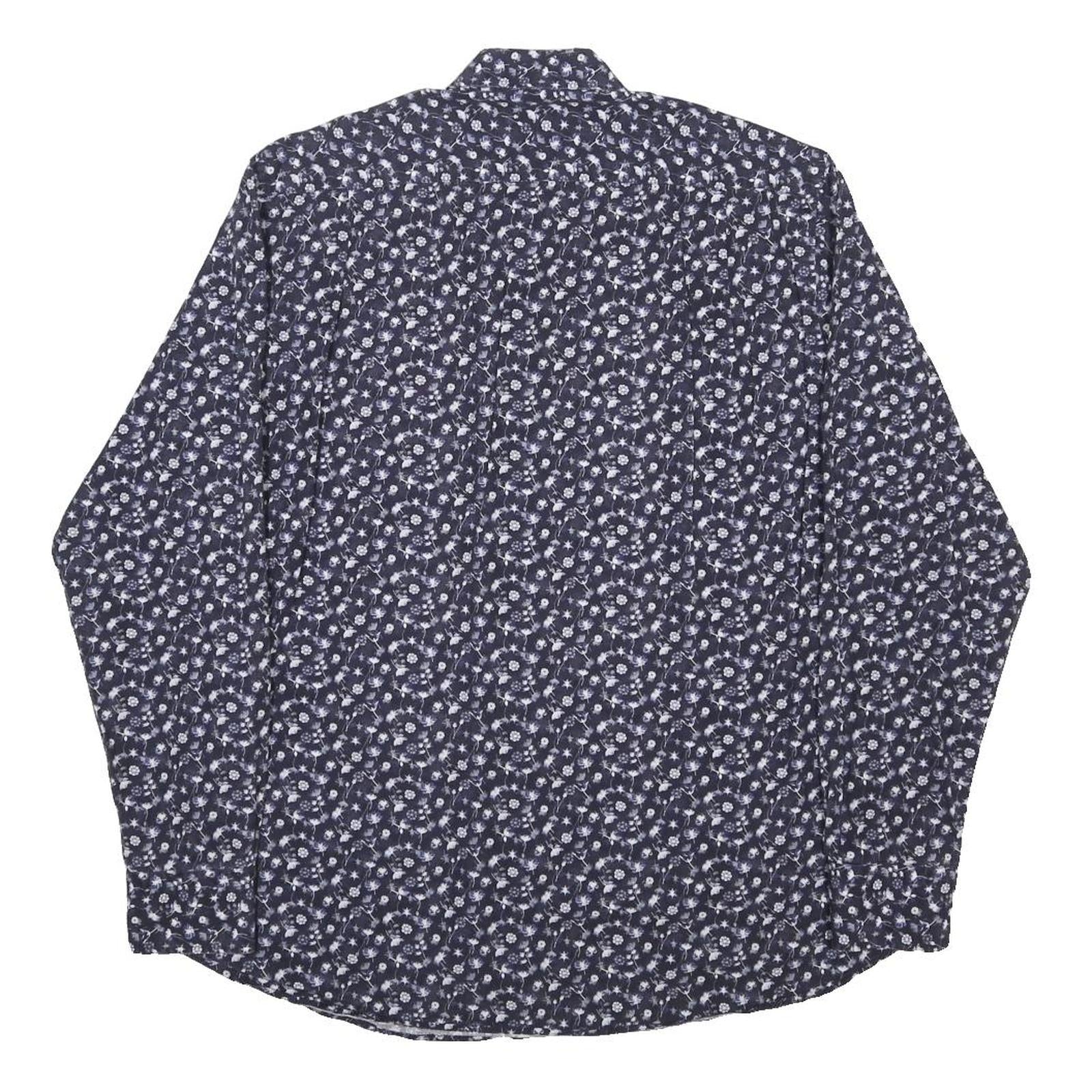 PAUL & SHARK Mens Blue Floral Pattern Cotton Blend Shirt M Long Sleeve Button
