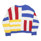 BENETTON Womens Blue & Red Patterned Cotton Jumper Cable Knit M Colourblock Crew