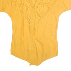 PERLA Womens Yellow Printed Top Short Sleeve V Neck Size L Cotton Breathable