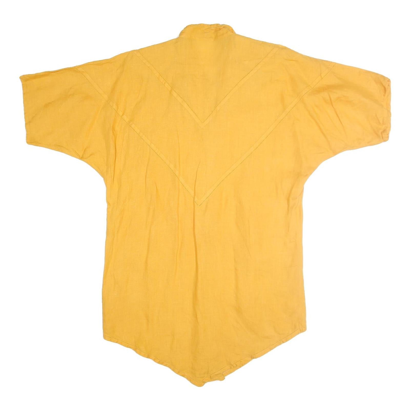 PERLA Womens Yellow Printed Top Short Sleeve V Neck Size L Cotton Breathable