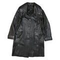 Womens Black Faux Leather Coach Jacket L Leather Plain Button Long Sleeve