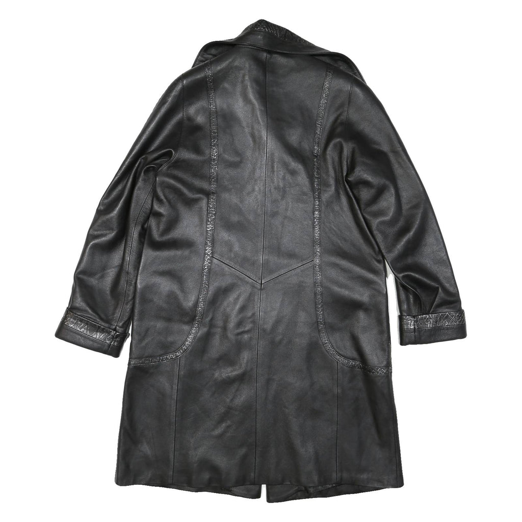 Womens Black Faux Leather Coach Jacket L Leather Plain Button Long Sleeve