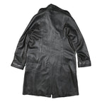 Womens Black Faux Leather Coach Jacket L Leather Plain Button Long Sleeve