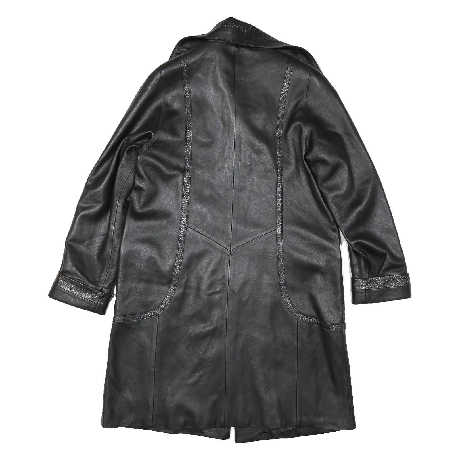 Womens Black Faux Leather Coach Jacket L Leather Plain Button Long Sleeve
