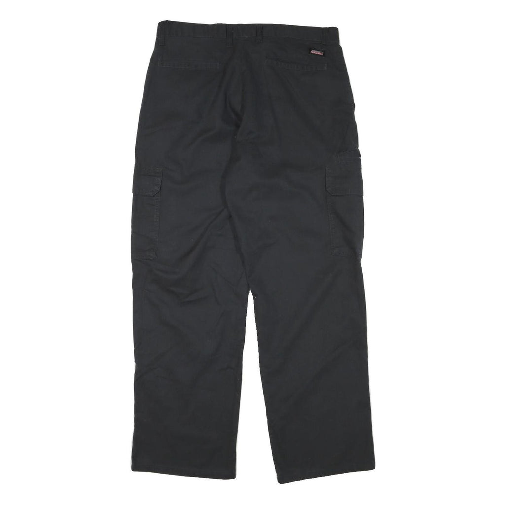 DICKIES Mens Regular Black Cargo Trousers W33 L30 Cotton Blend Zip Pocket