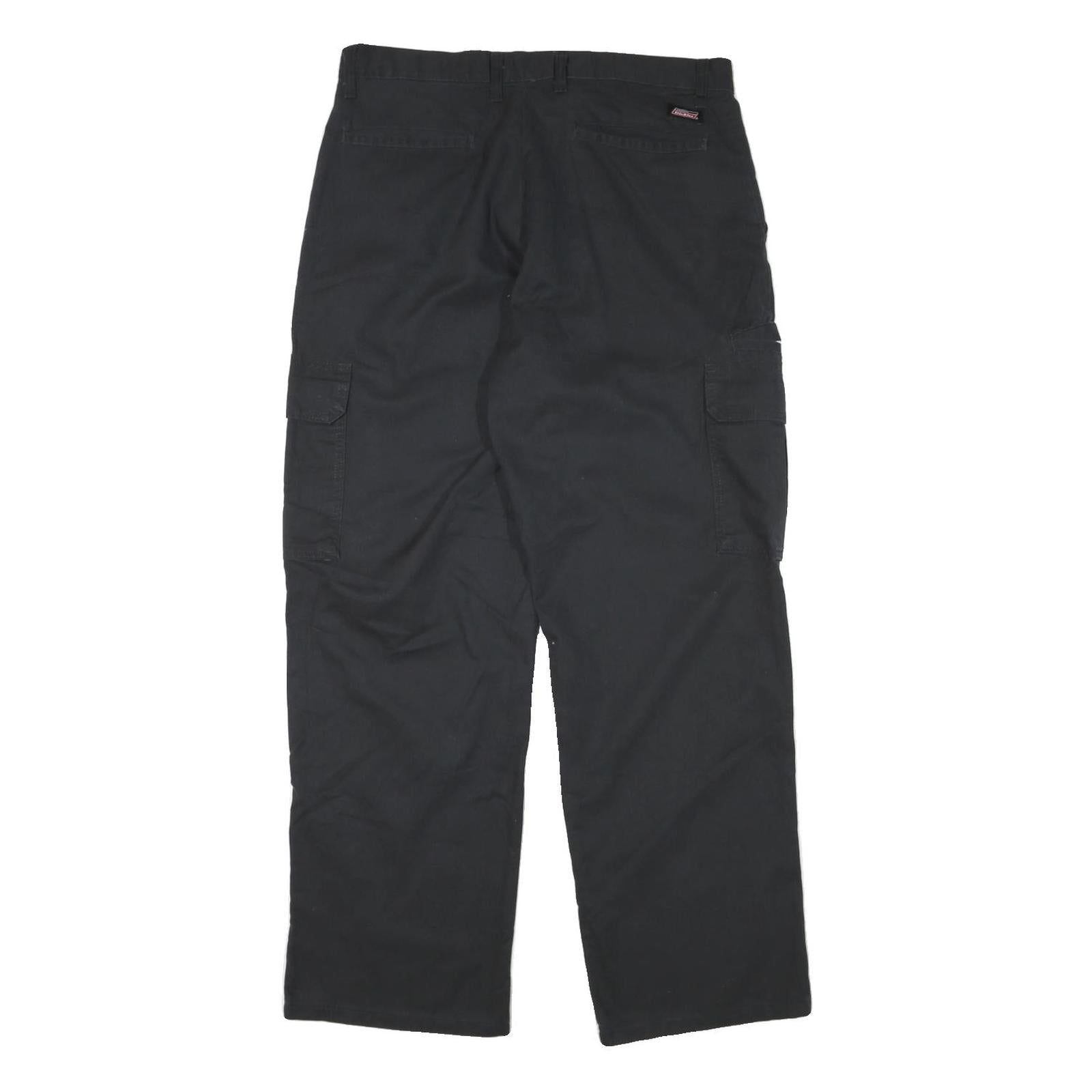 DICKIES Mens Regular Black Cargo Trousers W33 L30 Cotton Blend Zip Pocket