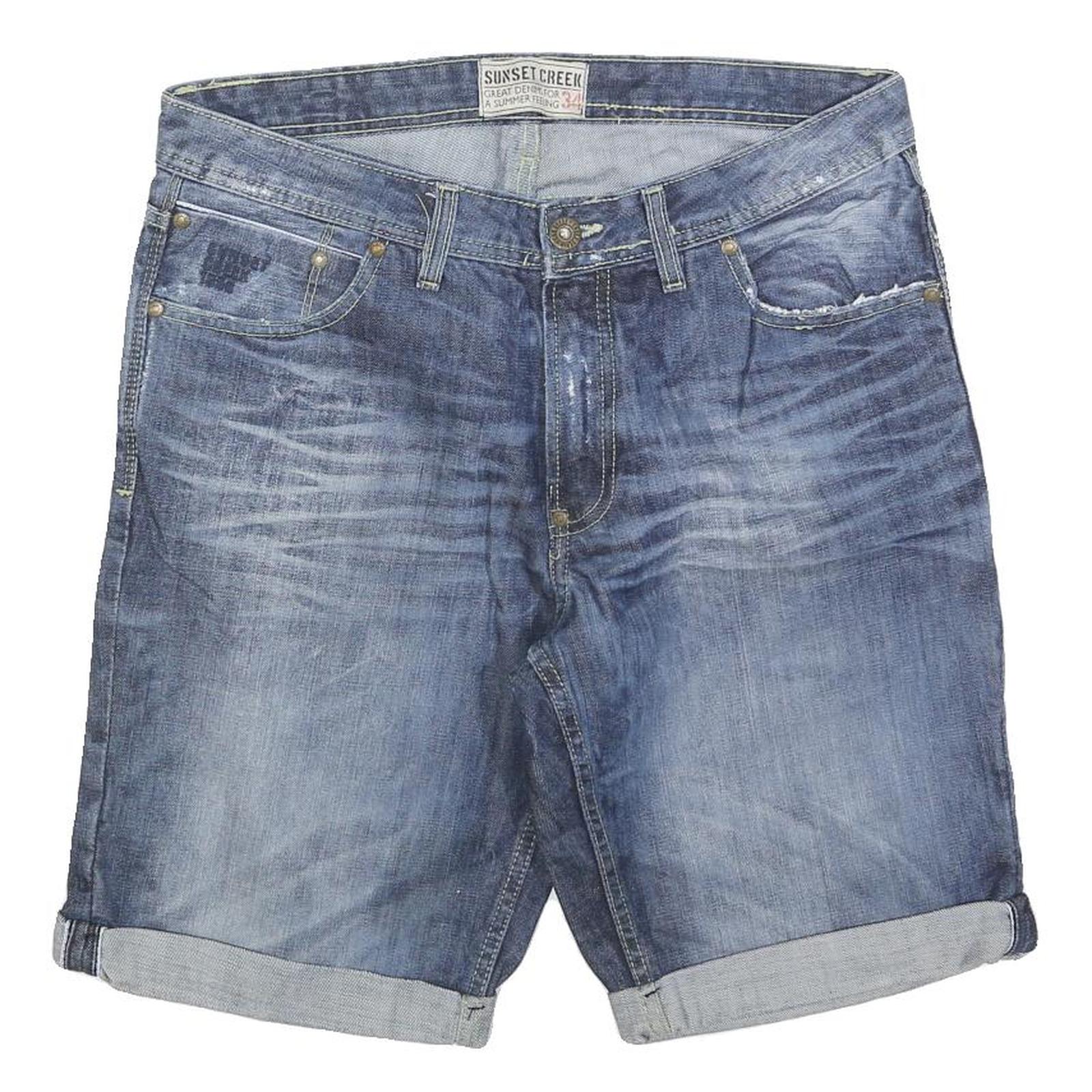 SUNSET CREEK Mens Denim Blue Casual Shorts M W34 Folded Hem