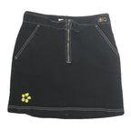 VANS Womens Black Cotton Mini Skirt Plain S Zip Pockets Floral Embroidered