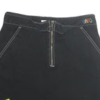 VANS Womens Black Cotton Mini Skirt Plain S Zip Pockets Floral Embroidered