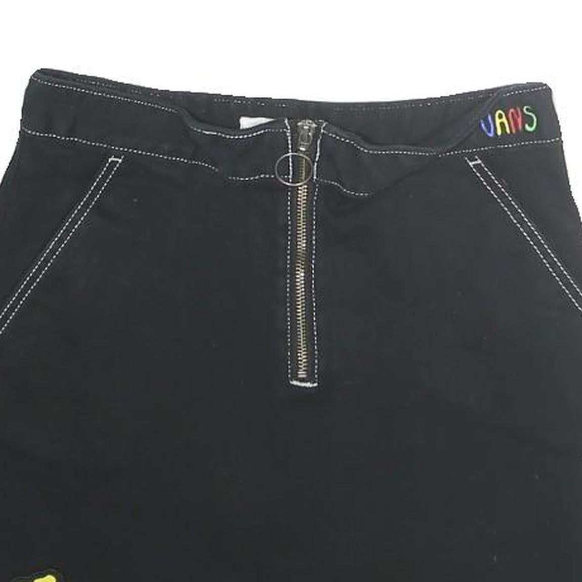 VANS Womens Black Cotton Mini Skirt Plain S Zip Pockets Floral Embroidered