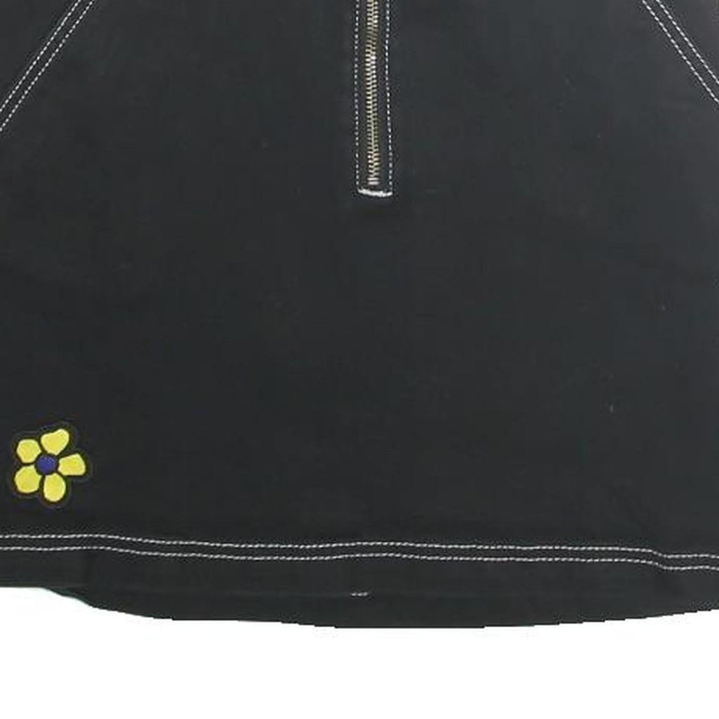 VANS Womens Black Cotton Mini Skirt Plain S Zip Pockets Floral Embroidered