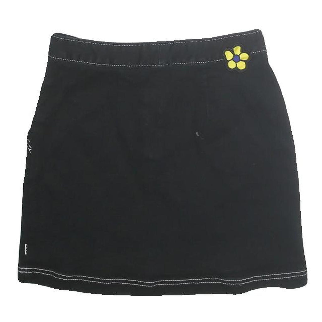 VANS Womens Black Cotton Mini Skirt Plain S Zip Pockets Floral Embroidered