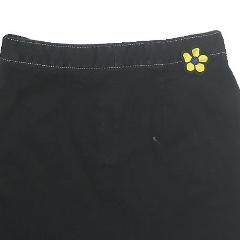 VANS Womens Black Cotton Mini Skirt Plain S Zip Pockets Floral Embroidered