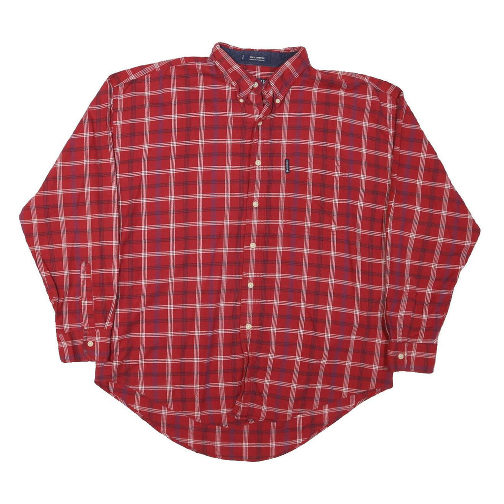 CHAPS Mens Red Plaid Shirt XL Classic Button-Down Cotton Blend Long Sleeve