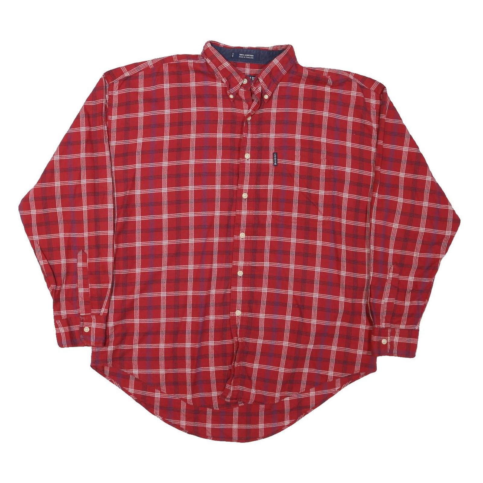 CHAPS Mens Red Plaid Shirt XL Classic Button-Down Cotton Blend Long Sleeve