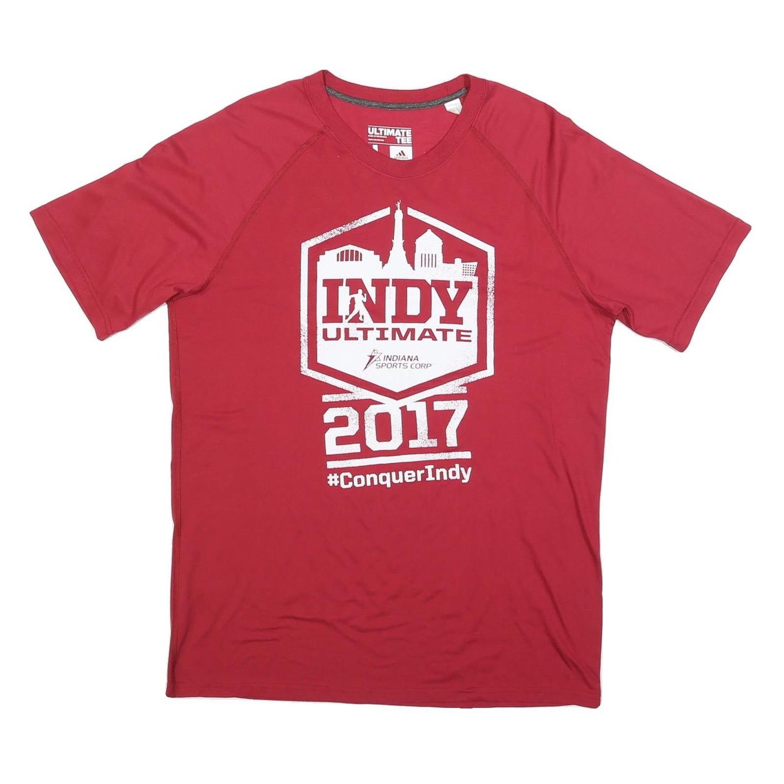 ADIDAS Mens Red Indy Ultimate 2017 Graphic T-Shirt L Crew Neck Short Sleeve