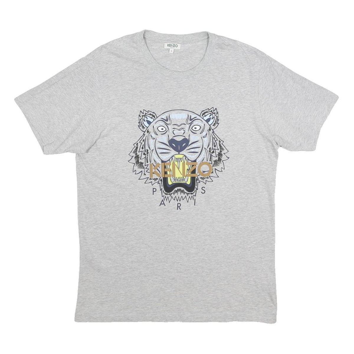 KENZO Mens Grey Graphic T-Shirt S Short Sleeve Crew Neck Cotton Paris