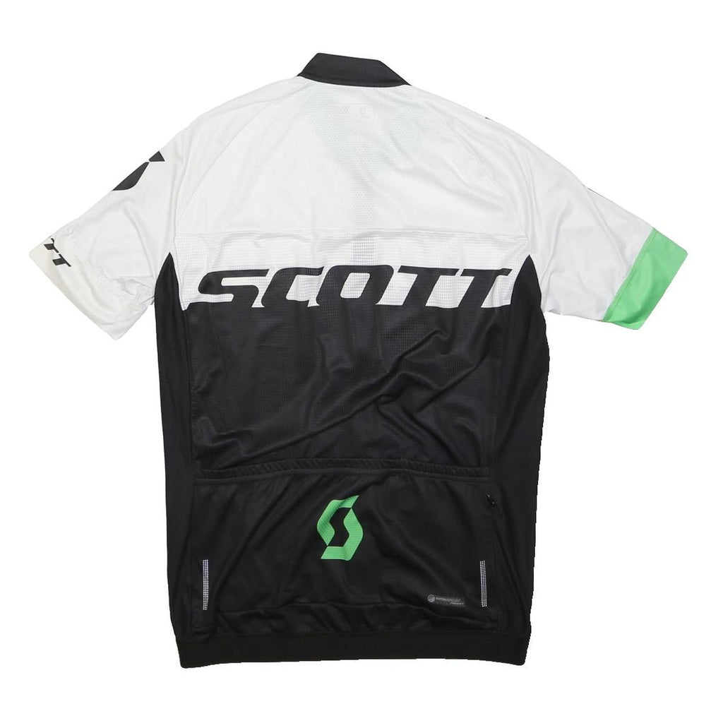 SCOTT Mens White & Green Cycling T-Shirt L Short Sleeve Zip Neck Performance