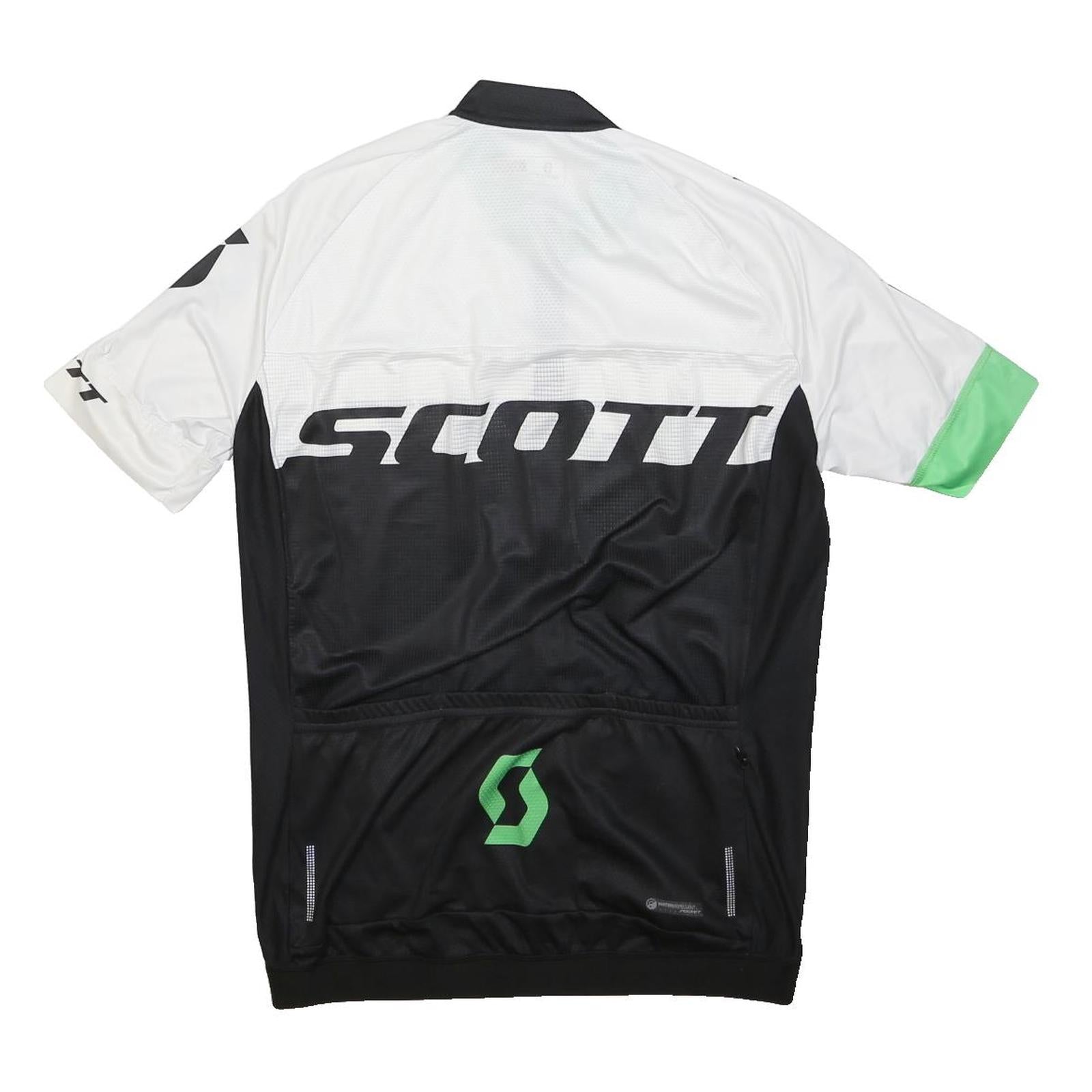 SCOTT Mens White & Green Cycling T-Shirt L Short Sleeve Zip Neck Performance