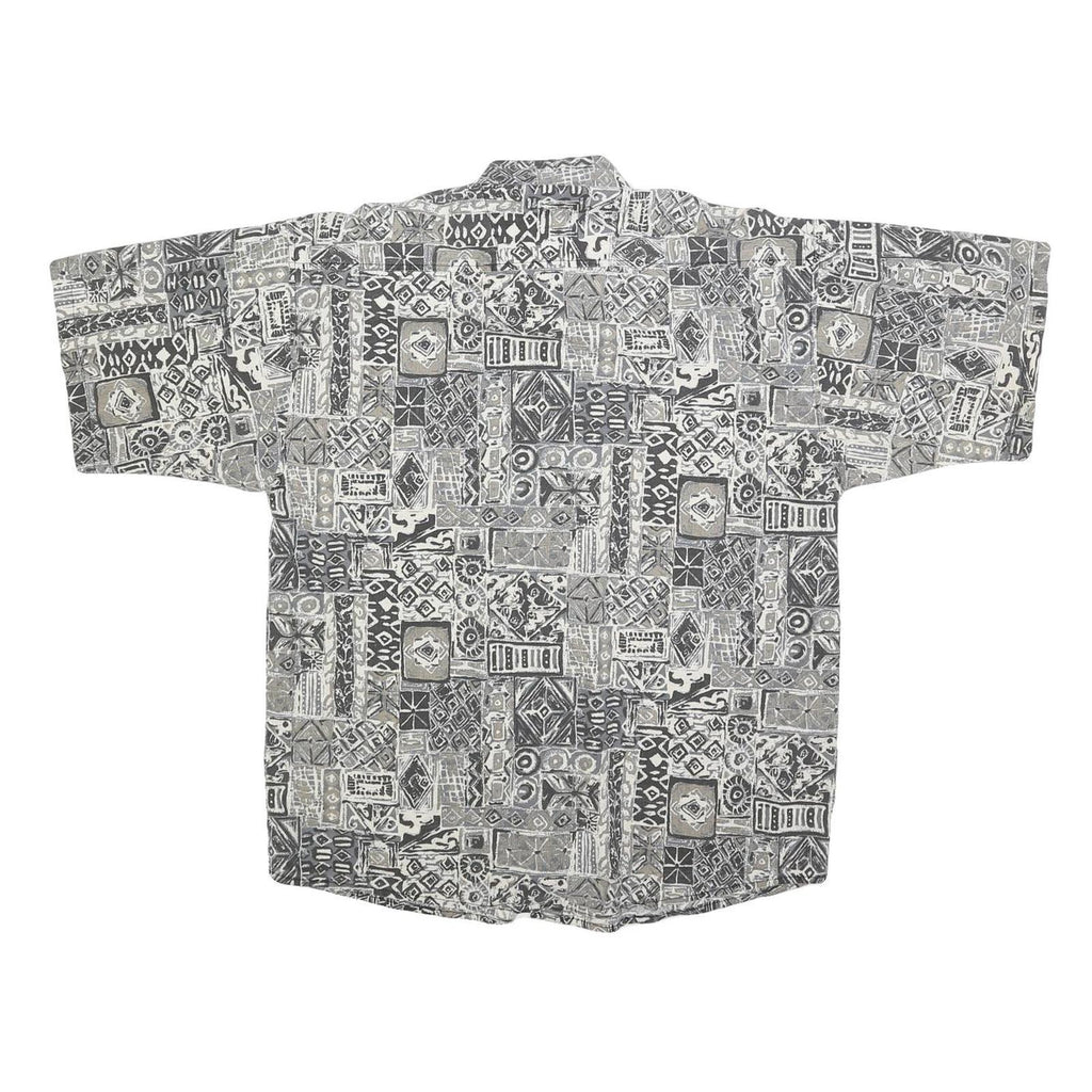MAXX Mens Grey Patterned Casual Shirt S Cotton Short Sleeve Button Collar