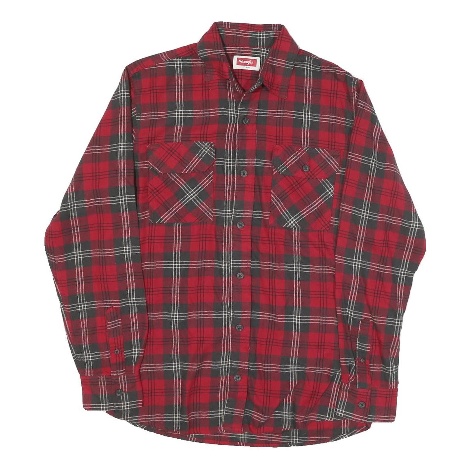 WRANGLER Mens Red & Black Plaid Cotton Blend Shirt S Classic Fit Casual Workwear