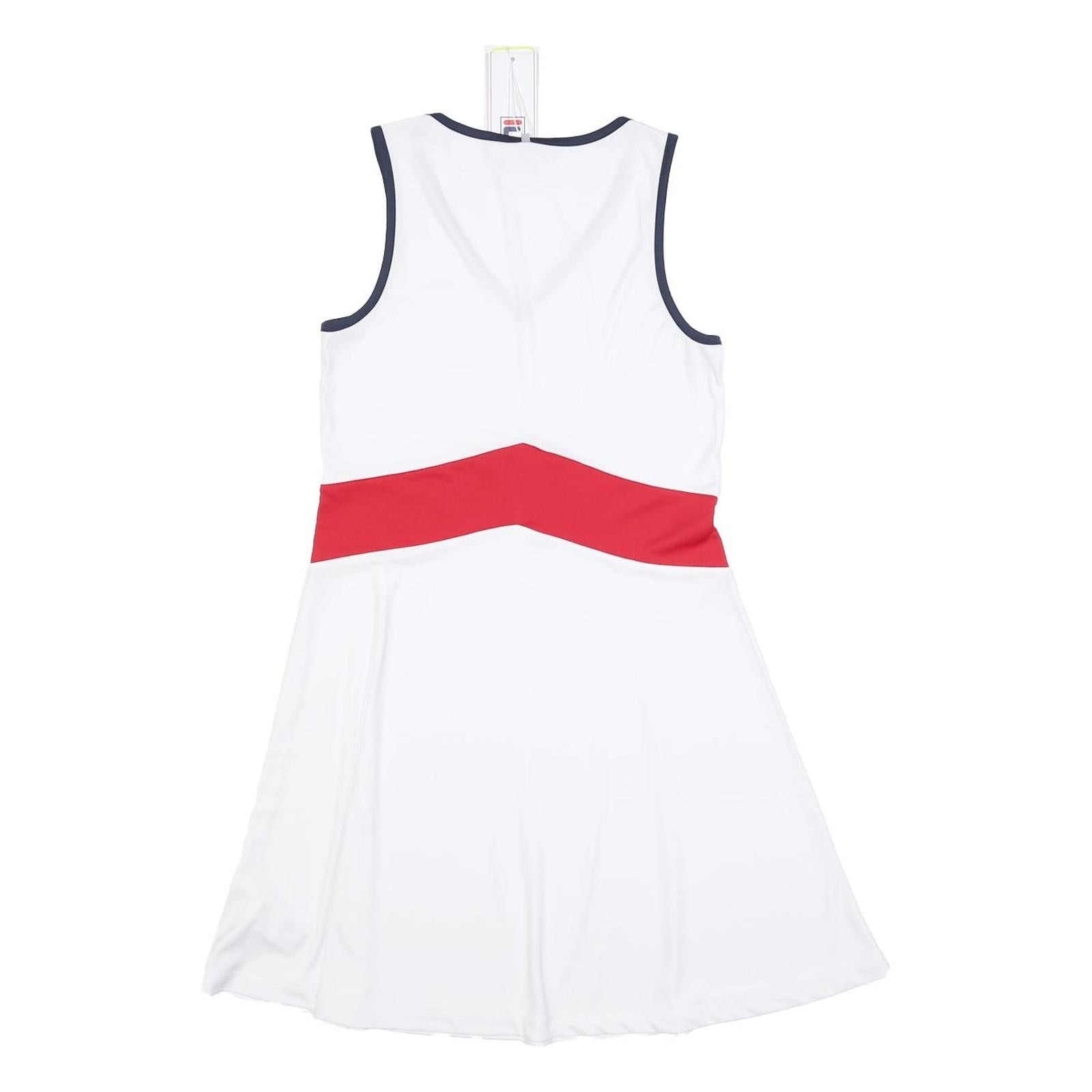 FILA Womens White & Red Sports Dress Polyester Sleeveless V-Neck S Athletic