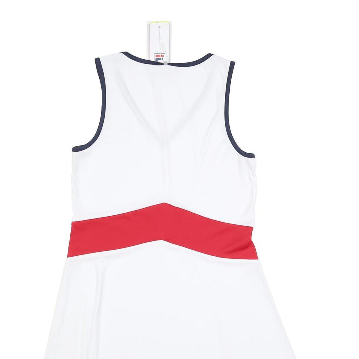 FILA Womens White & Red Sports Dress Polyester Sleeveless V-Neck S Athletic