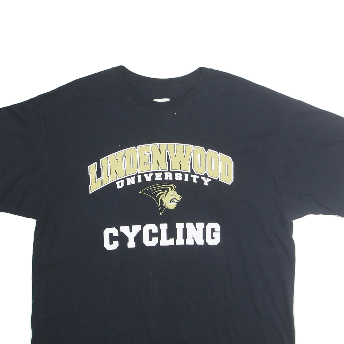 Russsel Mens Black Lindenwood University Cycling Graphic T-Shirt XL Crew Neck