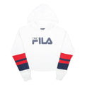 FILA Womens White Red & Navy Logo Hooded Pullover S Crop Hoodie