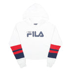 FILA Womens White Red & Navy Logo Hooded Pullover S Crop Hoodie