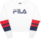 FILA Womens White Red & Navy Logo Hooded Pullover S Crop Hoodie
