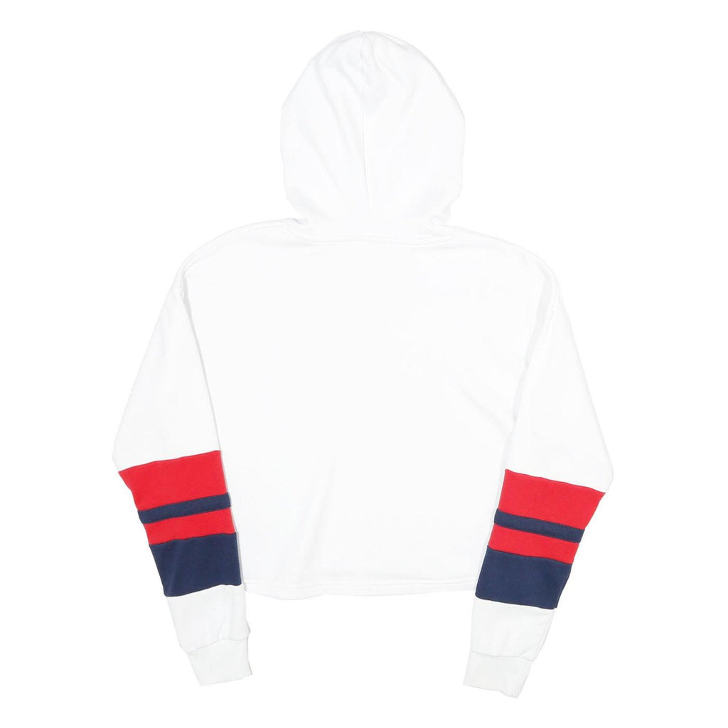 FILA Womens White Red & Navy Logo Hooded Pullover S Crop Hoodie