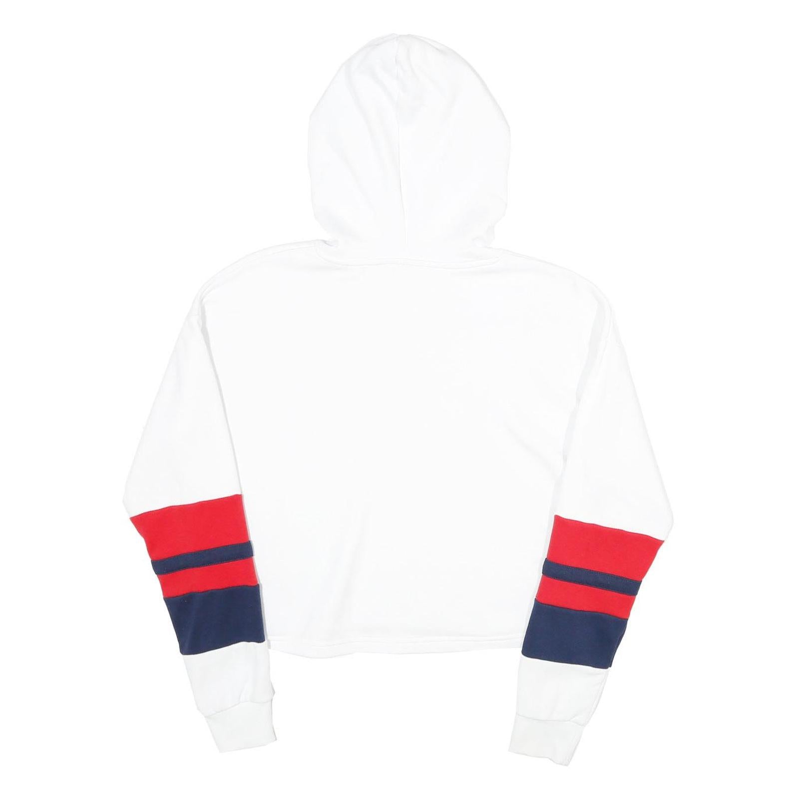FILA Womens White Red & Navy Logo Hooded Pullover S Crop Hoodie
