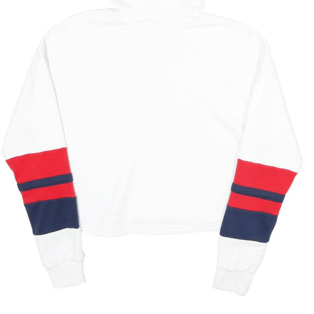 FILA Womens White Red & Navy Logo Hooded Pullover S Crop Hoodie