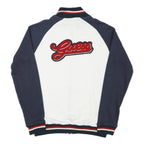 GUESS Mens White & Navy Zip Front Cotton Blend Jacket L Striped Ribbed Collar