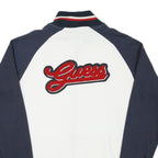 GUESS Mens White & Navy Zip Front Cotton Blend Jacket L Striped Ribbed Collar