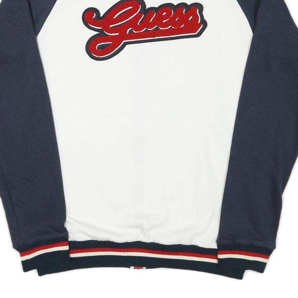 GUESS Mens White & Navy Zip Front Cotton Blend Jacket L Striped Ribbed Collar